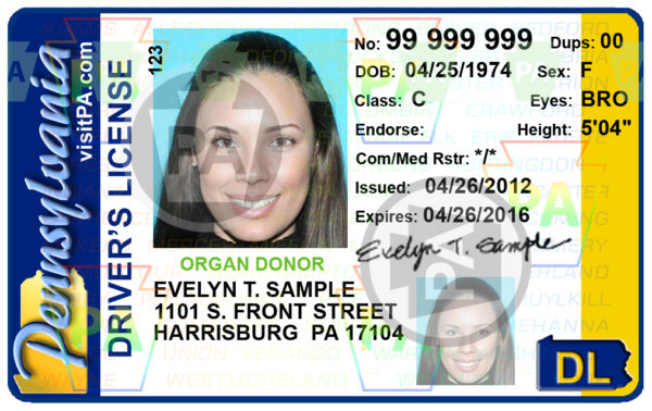 A driver 's license with an image of a woman.