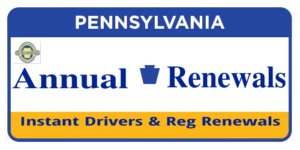 A blue and yellow banner with the words pennsylvania annual renewal.