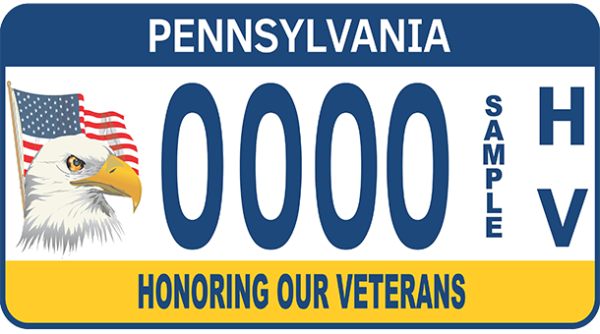 A pennsylvania license plate with the number 0 0 0 0 honoring veterans.